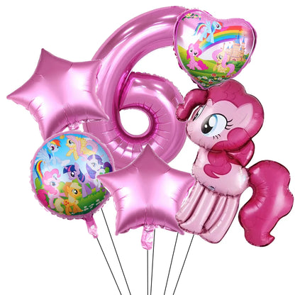 6Pcs Little Pony Foil Balloons Set Cartoon Balloon Pony Birthday Party Decoration Baby Shower Kid Toy Air Globos Supplies