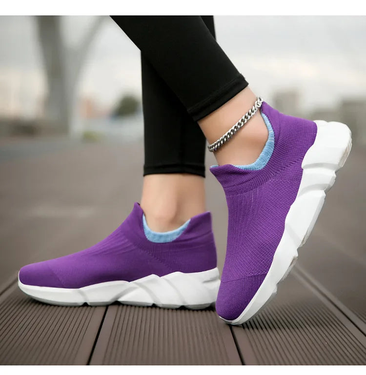 New Pink Women's Casual Sneakers Large Size 36-42 Comfort Breathable Socks Shoes For Women Slip-On Platform Loafer Shoes Womens