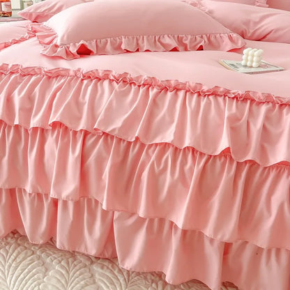 Ruffle Duvet Cover Queen Twin 100%Washed Microfiber 3pcs Bedding Duvet Cover Set, Shabby Chic Farmhouse Duvet Cover Pillow shams