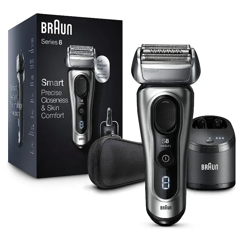 Braun Electric Razor for Men, Series 8 8467cc Electric Foil Shaver with Precision Beard Trimmer, Cleaning