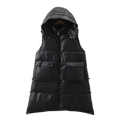 Plus Size Women's Clothing Winter Vest Thickened Interlayer With Cotton In The Middle.Premium Thermal Jacket Mid-Length Hooded