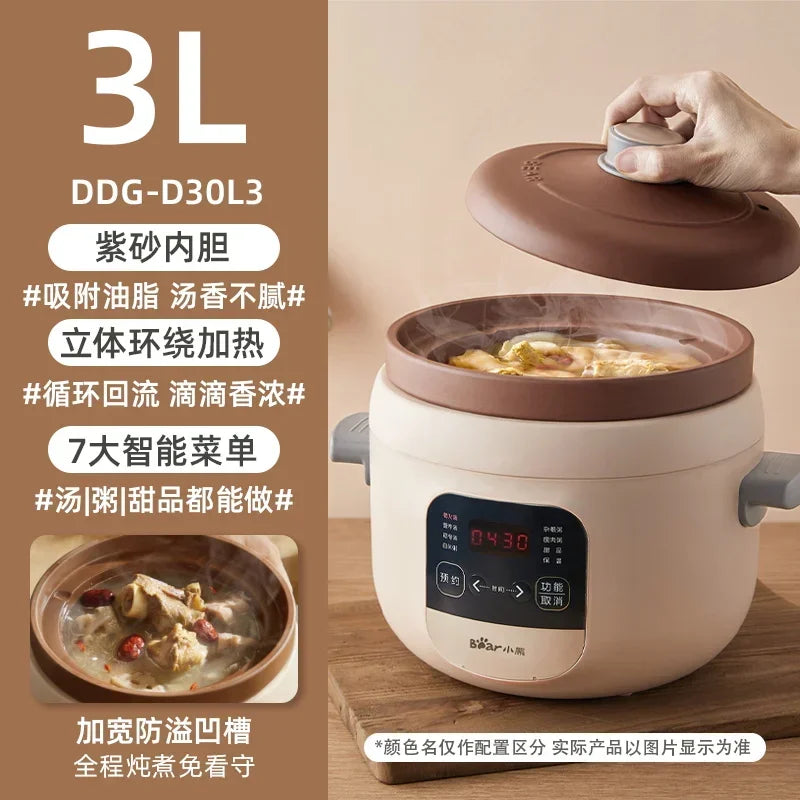 220V Multi-Functional Electric Stewpot with High Capacity, Purple Clay Pot for Stewing, Pot Roasting and Soup Cooking