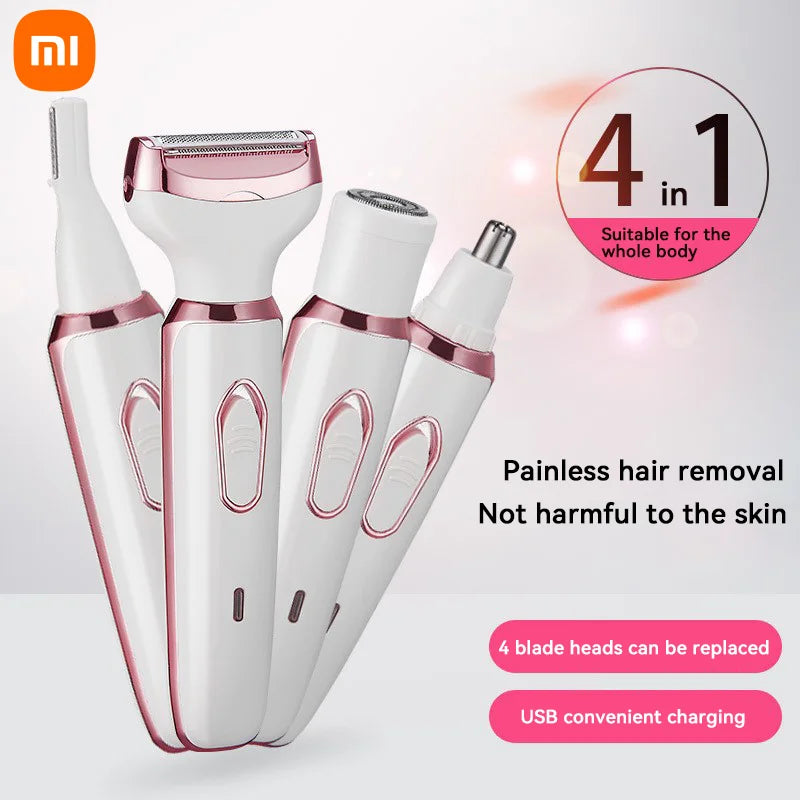 Xiaomi 4 In 1 Electric Lady Shaver Armpit Bikini Arm Leg Face Mustache Removal Painless Cordless Trimmer Razor Gifts Women