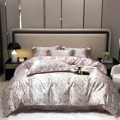 Blend Mulberry Silk 4 Pieces Bedding Set, 1PC Duvet Cover, 1PC Bed Sheet, 2PCS Pillowcases, Luxury Home Textiles Bedclothes