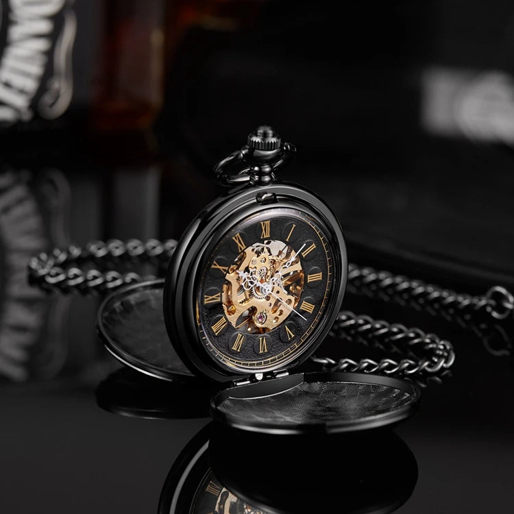 Hand Wind Mechanical Men Pocket Watch Luxury Gold Steampunk Necklace Chain Pendant Vintage Dress Fob Watches for Weeding Gift