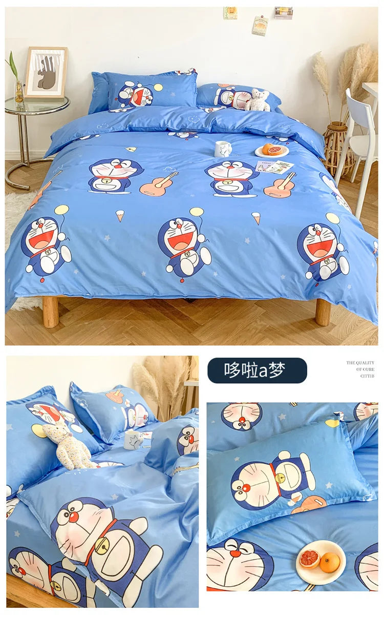 Cute Sanrio Hello Kitty Bedding Set Cotton Four Piece Bedding Double Pillowcase Bed Linens Girl Dorm Bedclothes Home Textile