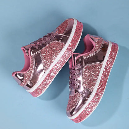 Women's Platform Sneakers Punk Sequin Laser Leather Casual Shoes City Walk Thick Sole Sports Shoes Spangle Nightclub Party Shoes