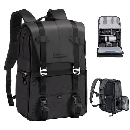 K&F Concept Camera Backpack Travel Photography Bags Large Capacity Camera Case with Tripod Side Rain Cover for 15.6 Inch Laptop