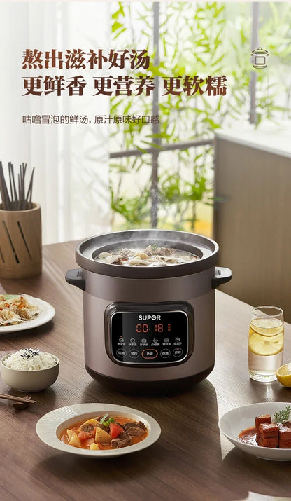 Electric Stew Pot - Household, Purple Clay, Ceramic, Porridge, Fully Automatic Appliance.