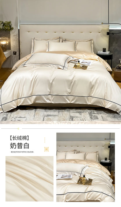 Embroidery Bedding Sets Egyptian Cotton Bed Sheet Set Luxury Duvet Cover Bedsheet Bed Linen Pillowcase 5 Stars Hotel Bedclothes