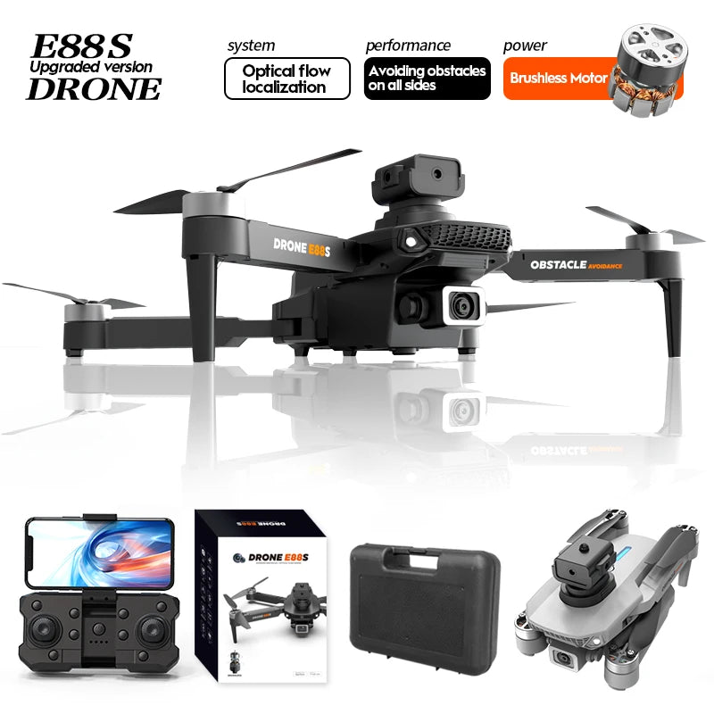 2024 New E88S Brushless Drone 8K HD Dual Camera Aerial Photography ObstacleA Voidance Flow Positioning Remote-Controlled Dron