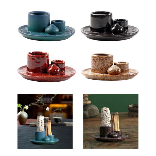 4 in 1 Incense Burner Minimalist Incense Plate Aromatherapy Stove Living Room Ceramic American Decoration Incense Insert