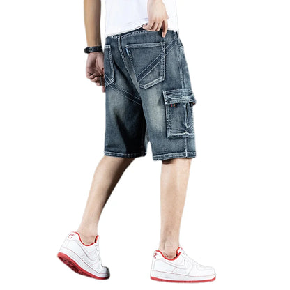 Summer New Jeans Men's Trendy Brand Piercing 5 Shorts Men's Loose Multi Pocket Work Pants Men's Outdoor Clothing