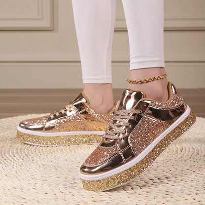 Women's Platform Sneakers Punk Sequin Laser Leather Casual Shoes City Walk Thick Sole Sports Shoes Spangle Nightclub Party Shoes