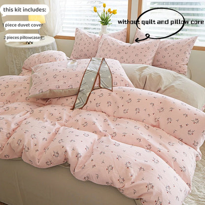 3pcs  light gray Duvet Cover Set (1*Duvet Cover + 2*Pillowcase, Without Core), Fresh Flower Print Bedding Set, Soft Comfortable