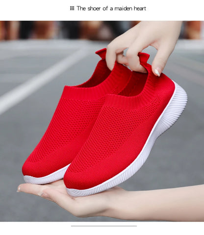 Women's Walking Shoes Wide Toe Box Knitted Slip-on Shoes for Women Comfortable and Soft Casual Work Loafer Shoes