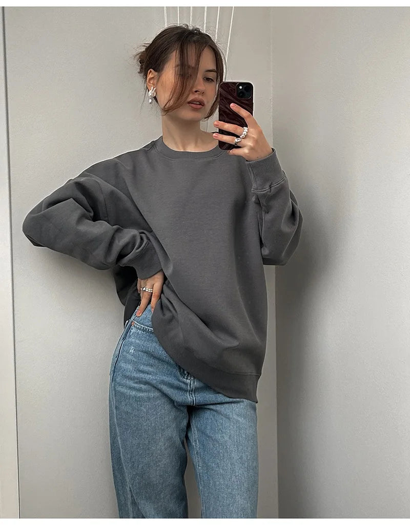 Autumn Oversized Sweatshirts Women Cotton Loose Pullovers Red Round Neck Sweatshirt For Women Oversize Tops For Couples 2024