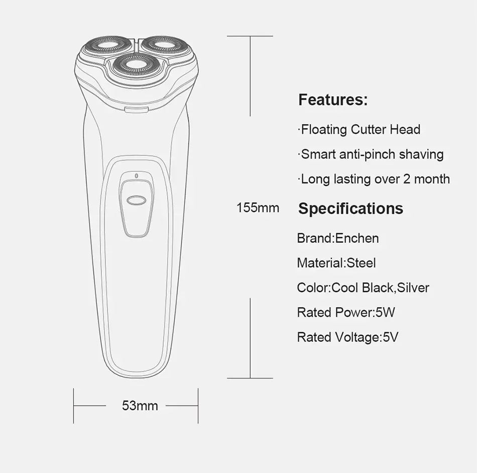 Youpin ENCHEN Blackstone Electrical Rotary Shaver For Men 3D Floating Blade Washable Type-C USB Rechargeable Shaving Smart Beard