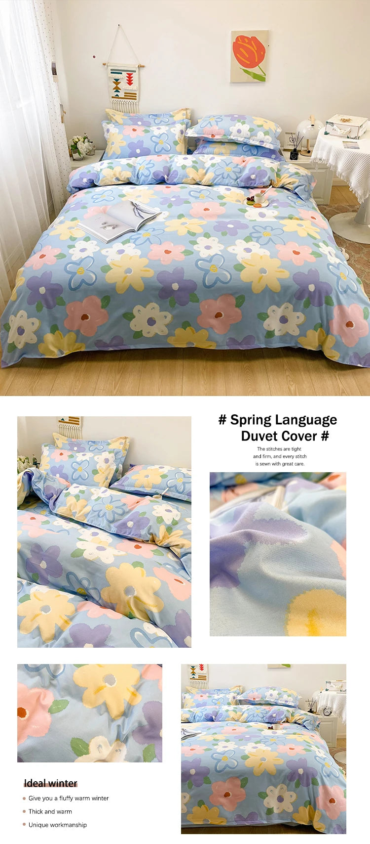 3pcs Bedding Printing Skin-friendly Cotton Quilt Cover Student Dormitory Home Single And Double Bed Quilt Cover Pillowcase