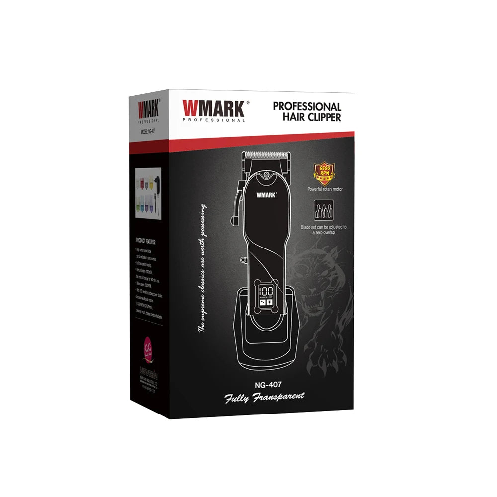 WMARK NG-407 Professional Cordless Hair Clipper For Men Lithium Beard Hair Trimmer Rechargeable Electric Hair Cutting Machine