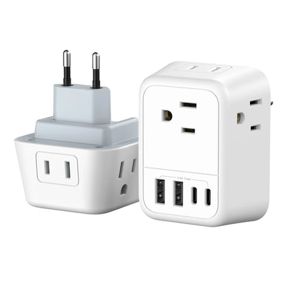 1PC US To EU Plug Adapter Euro Travel Plug Converter With 4 AC Outlets 4 USB Ports Wall Sockets for US to Most Europe France DE