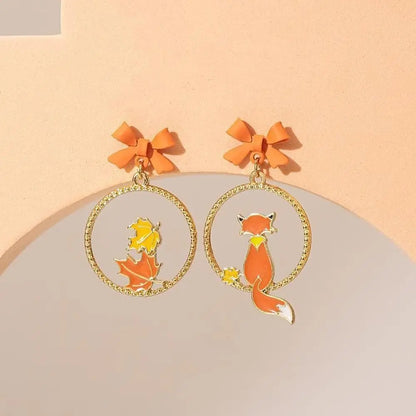 Women Eleagnt Chinese Flower Tassel Pendent Stud Earrings Cute Animal Dangle Drop Earrings Temperament Japanese Sakura Earrings