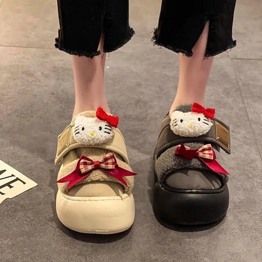 Hello Kitty Doll Casual Shoes for Women in Winter with Thick Velvet for Height Increase, Wearing Cotton Shoes Externally