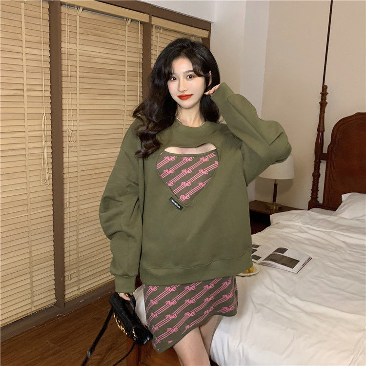 Women Clothing 2022 Spring Autumn Women Fashionable Heart Hollow Out Long Sleeve Hoodie Dress Casual Sweet Women Two Piece Set