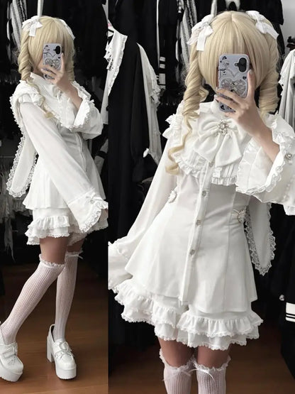 Women's Lolita Outfits Women's Mine Series Mass Production Japanese Slim-Fit Long Sleeve Velvet Dress and Shorts Two-piece Set