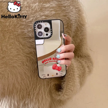 Sanrio Hello Kitty Apple Phone Case Mirror Cover For Iphone 11 12 13 14 15 Pro Max Female Cartoon Creative Design Cute Case