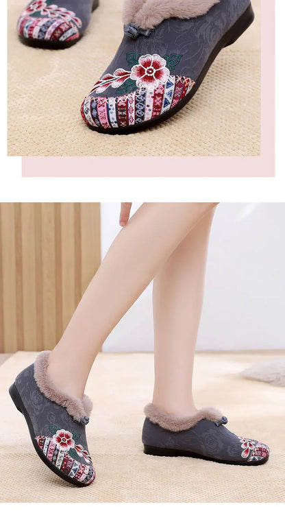 Winter Women's Fashion Non-Slip Flat Shoes Lightweight Casual Soft Snow Shoes Comfortable Plugging Thickening Warm Shoes