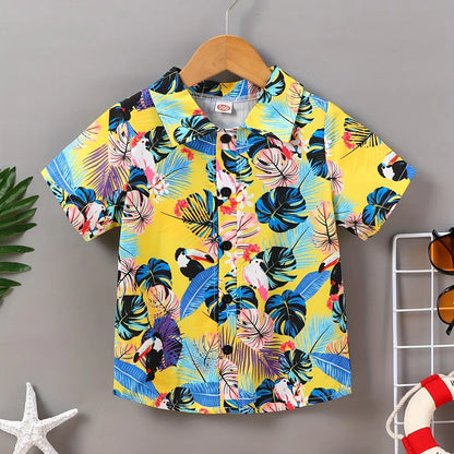 2024 Kids Clothes Boy Summer Shirt Beach and Palm Tree Theme Graphic 3D Print Shirt Casual Lightweight Short Sleeve Tee Shirt