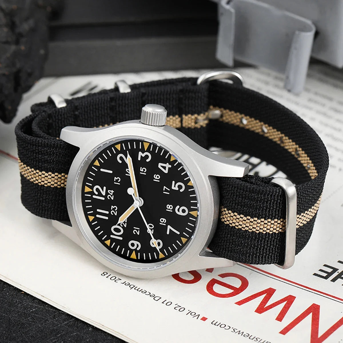 Militado ML05 38mm Men Watch VH31 Quartz Military Watches Domed Sapphire AR Coating 100m Waterproof Stainless Steel Wristwatch