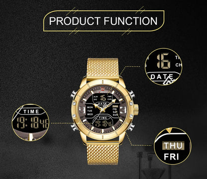 NAVIFORCE Dual Display Quartz Watch For Men Luxury Fashion Popular Waterproof Timing Network Steel Strip Mens Watch Reloj Hombre