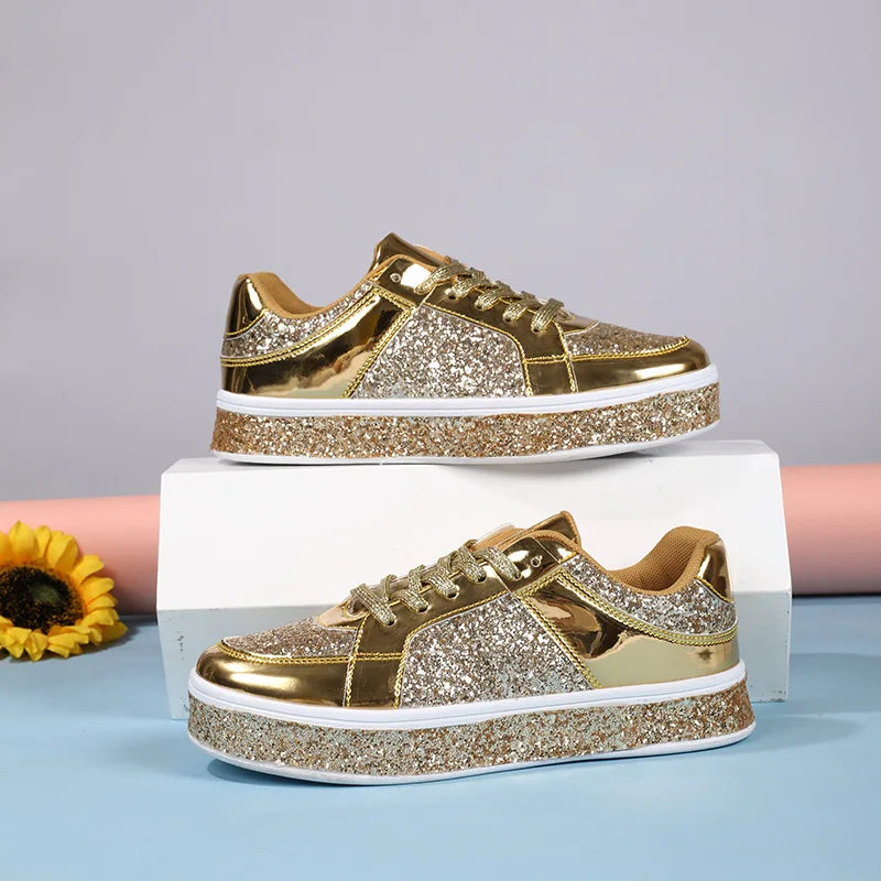 Women's Platform Sneakers Punk Sequin Laser Leather Casual Shoes City Walk Thick Sole Sports Shoes Spangle Nightclub Party Shoes