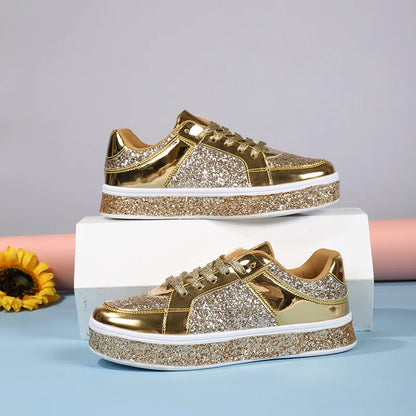 Women's Platform Sneakers Punk Sequin Laser Leather Casual Shoes City Walk Thick Sole Sports Shoes Spangle Nightclub Party Shoes