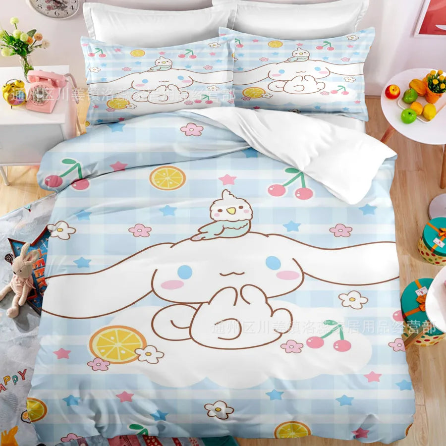 Cartoon Sanrio Duvet Cover Set Kawaii Cinnamoroll Quilt Cover Pillowcase Set Kids Girls Comfortable Bed Set Full Twin King Size