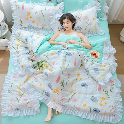 Japan Style Summer Quilt Soft Breathable Quilted Duvet Queen Skin Friendly WashableThin Comforter Lightweight Blanket