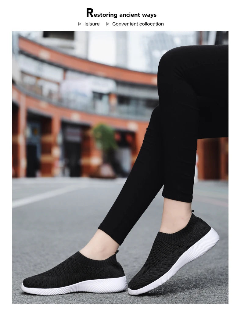 Women's Walking Shoes Wide Toe Box Knitted Slip-on Shoes for Women Comfortable and Soft Casual Work Loafer Shoes