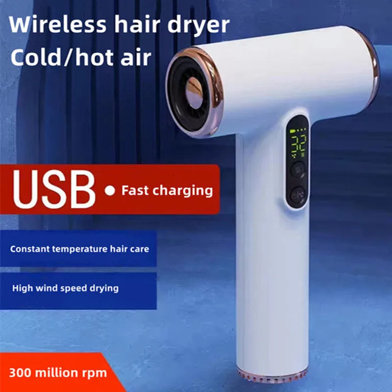 USB Charging Wireless Hair Dryer For Children/Dormitories/Travel With High Wind Power, Wireless Can Use Cold/Hot Air Hair Dryer