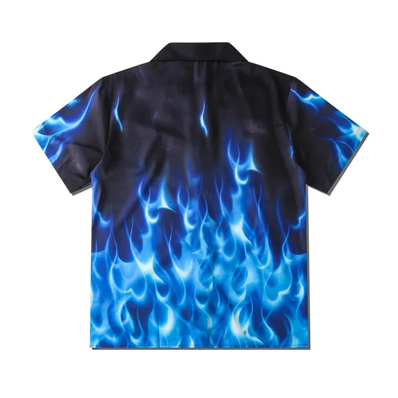 Stylish Flame Skull Printed Hawaiian Shirt Men 2024 Summer New Short Sleeve Beach Shirts Mens Holiday Party Oversized Clothing