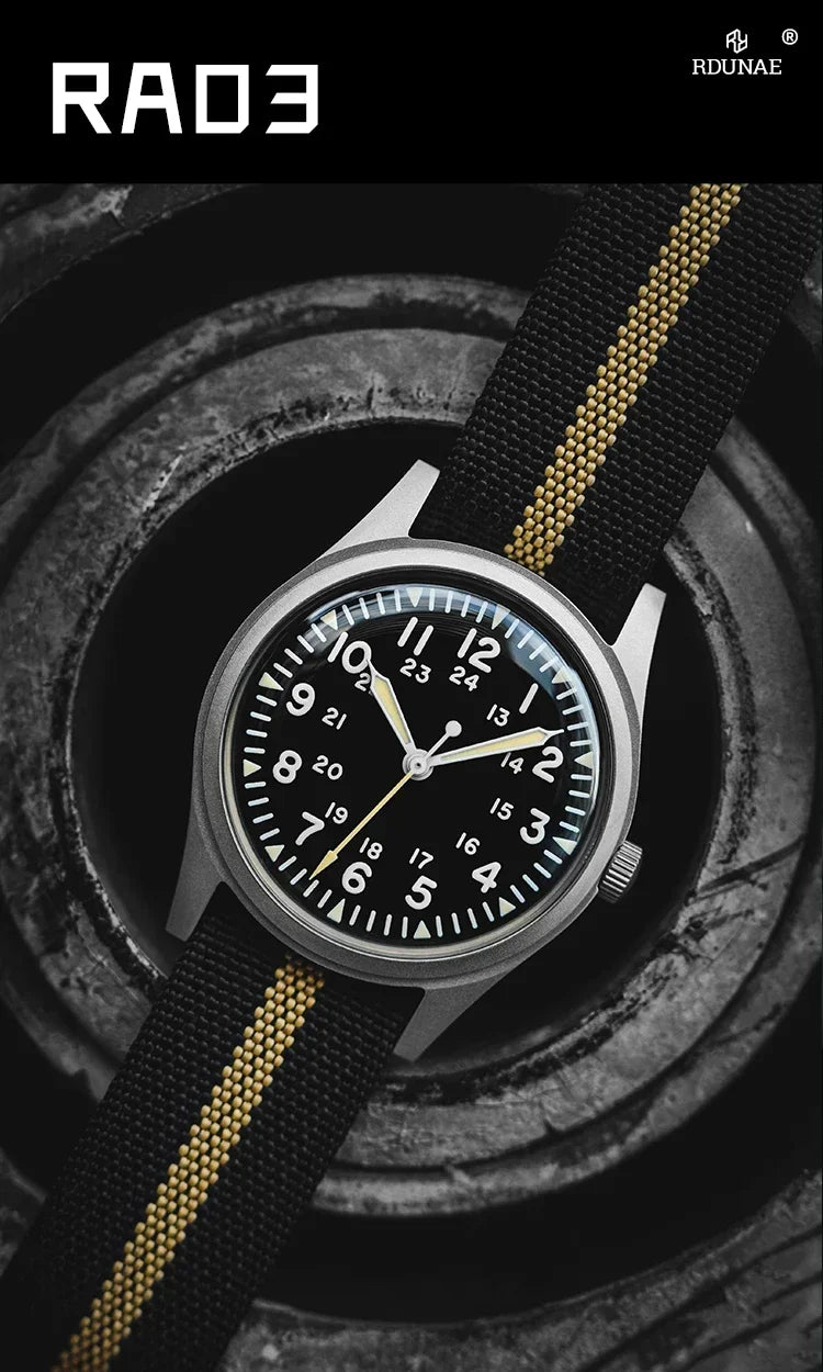 RDUNAE 34.5mm 2024 New Top Quartz Watches For Men Retro G10 Military Miyota 2035 Movemen Watches Mineral relogios masculino