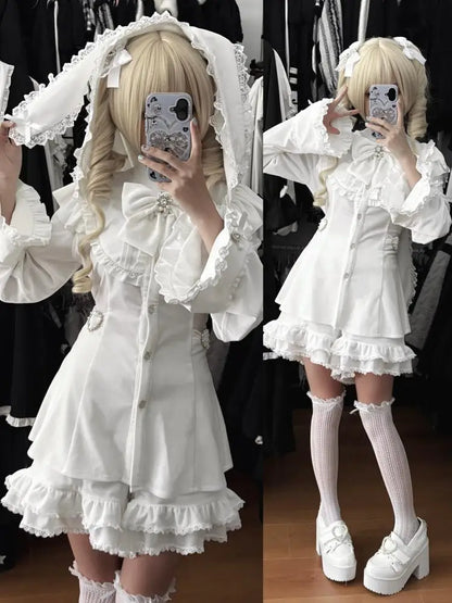 Women's Lolita Outfits Women's Mine Series Mass Production Japanese Slim-Fit Long Sleeve Velvet Dress and Shorts Two-piece Set