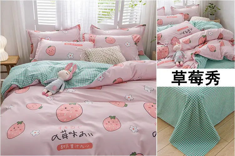 Sanrio Hello Kitty Cotton Bedding Set Cute Double Flat Sheet Duvet Cover Pillowcase Bed Linens Girl Dorm Bedclothes Home Textile