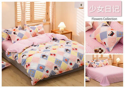 Sanrio Hello Kitty Cotton Bedding Set Cute Double Flat Sheet Duvet Cover Pillowcase Bed Linens Girl Dorm Bedclothes Home Textile