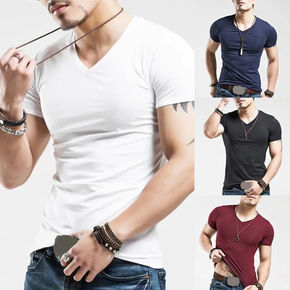 2022 New Men T Shirt Fitness V neck Man T-shirt For Male Clothing T-shirts M-5XL Tops Tees ropa hombre футболка мужская