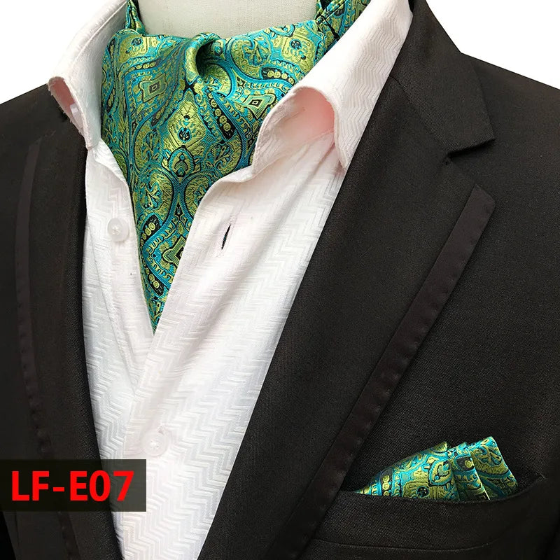 Glamour Men's Scarf Retro Jacquard Tie Cravat Neckerchief Men's Ascot Tie Hanky Suits Set Pocket Handkerchief Men Gift