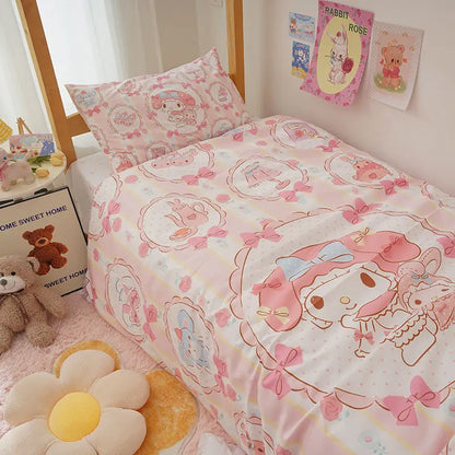 Kawaii Duvet Cover Sanrio Anime Cartoon MY Melody Cinnamoroll Kuromi Comforter Cover Bedding Set Children Girl Women Bed Decor