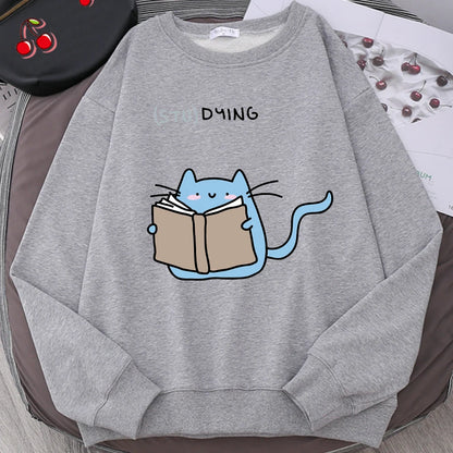 Females Sweatshirts Love Studing Cute Cat Printed Tops Womens Korean Fashion Oversize Sweater Kawaii Animal 2022 New Lady Hoodie