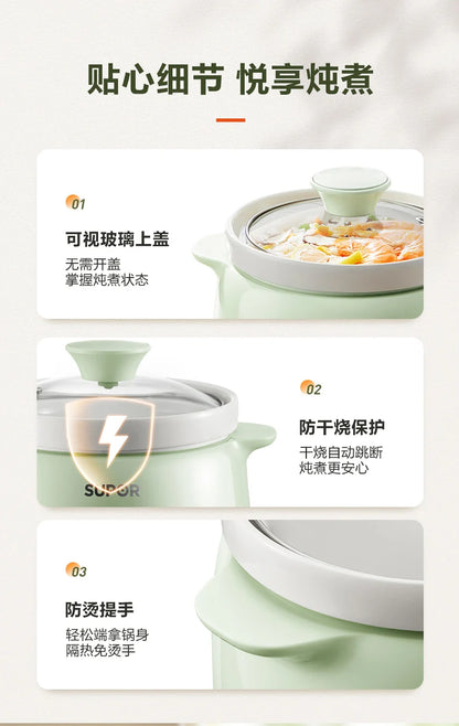 Electric Stewpot Porridge Cooking Health Care BB Pot Ceramic Automatic Stew Soup Pot Slow Cooker Small Stew Pot 1-2 People